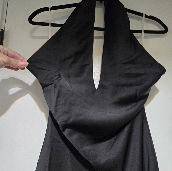 Lulus Beyond Classy Black Satin Halter Midi Dress - Size S - Picture 4 of 9